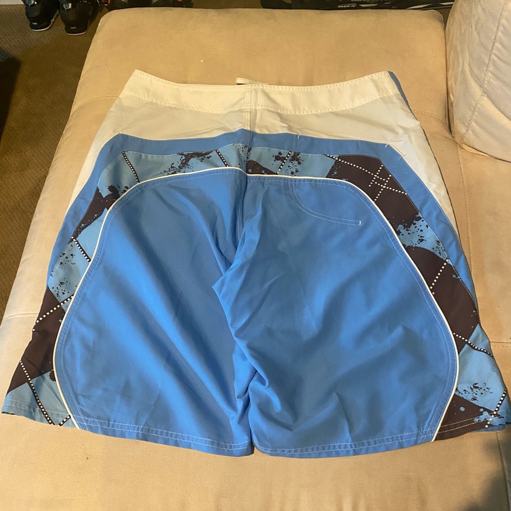 Blue and White Patterned Swim Shorts